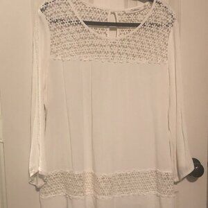 Solitaire cream long sleeve scoop neck button back blouse size 1X